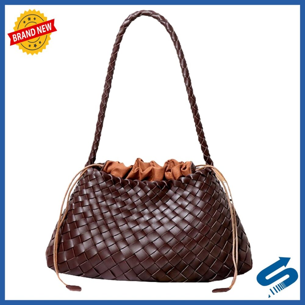 Suede Woven Hobo Tote Bag Vintage Retro Shoulder Purse Bucket Handbag